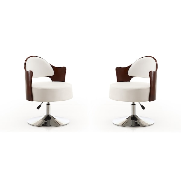 Manhattan Comfort Bopper Adjustable Height Swivel Accent Chair in White and Polished Chrome, PK2 2-AC033-WH - main